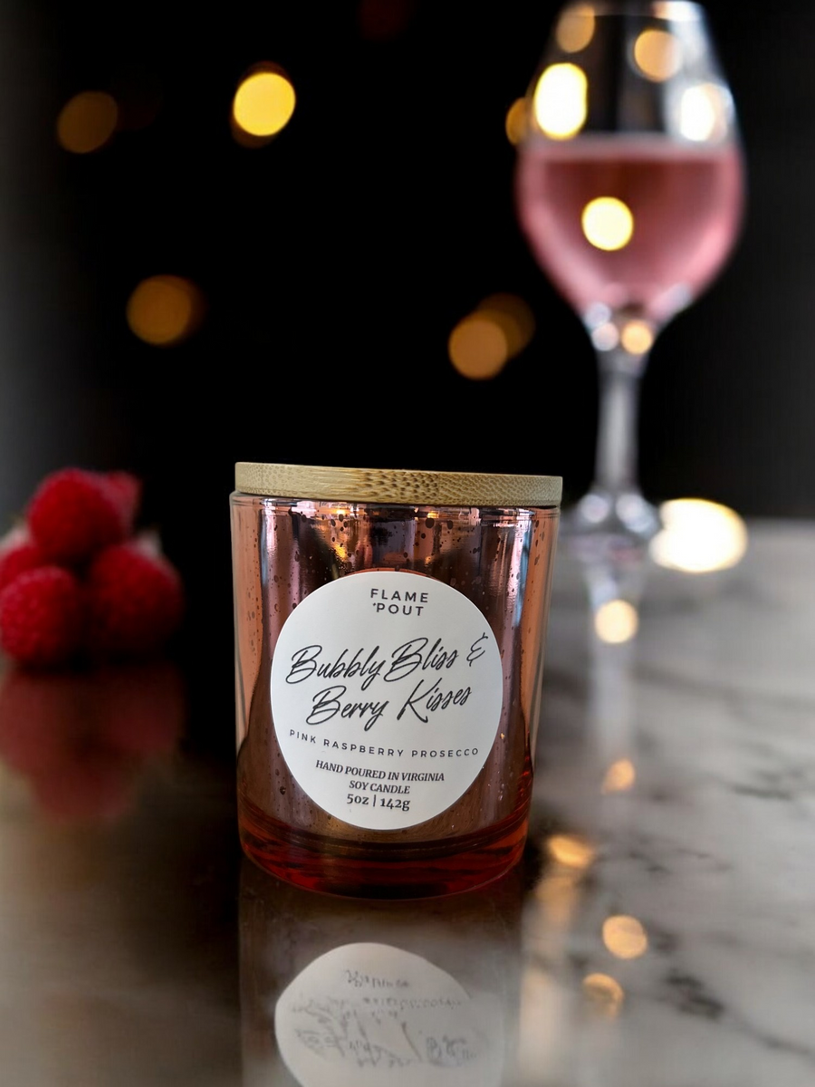 Bubbly Bliss & Berry Kisses - Raspberry, Champagne, Pink Lily Candle 5oz